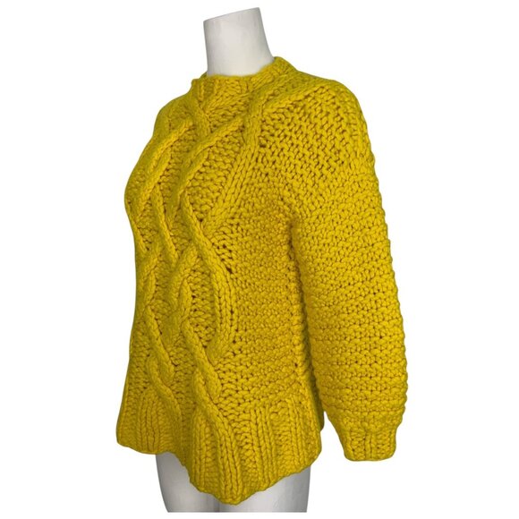 Loopy Mango Handmade Urban Fisherman Sweater S/M Sunshine Yellow Merino Wool - Picture 3 of 16